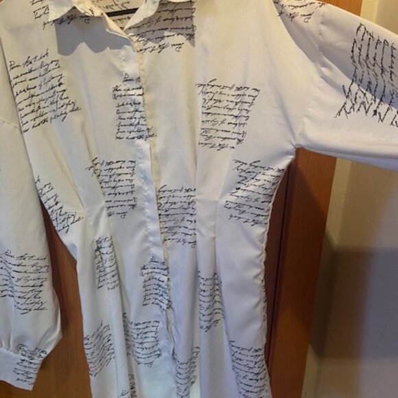 CBR Womens tailored button down white silk shirt with black writing Size L - Picture 2 of 8